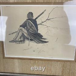 1970 Artist Sketch Of American Civil War Soldier Framed Signed Winter Watch