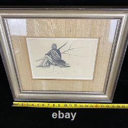 1970 Artist Sketch Of American Civil War Soldier Framed Signed Winter Watch