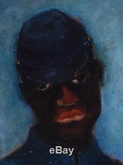 19c Antique Oil Painting Civil War Soldier African American Old Writing on Back