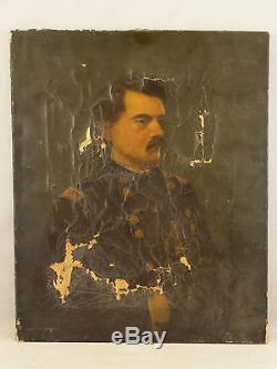 19thC Antique CIVIL WAR SOLDIER Veteran GAR BADGE & UNIFORM Portrait PAINTING