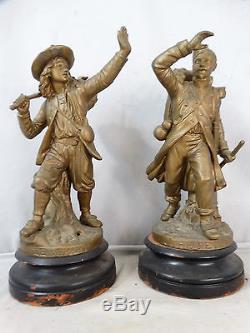 (2) Antique 19thC Pre CIVIL WAR SOLDIER DEPART & RETURN Cornelius & Baker STATUE