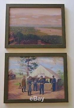 2 John Metheny Listed Antique Painting Illustration Original CIVIL War Soldiers