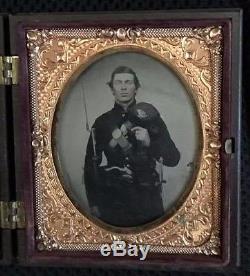 3 Amazing US Civil War Soldier tintype/ambrotype photos, 2 triple armed