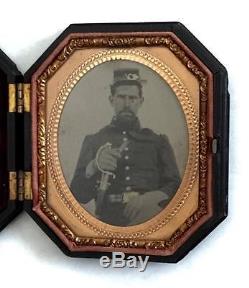 3 Beautiful US Civil War soldier tin type photos lot, uniform and armed