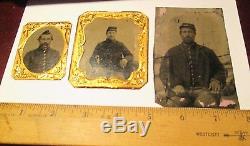 3 CIVIL War Union Soldier Tintypes Possibly Massachusettes