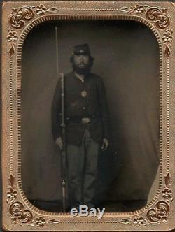 4th plate tintype of civil war soldier minty case & 6th plate tintype of family