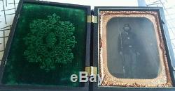 4th plate tintype of civil war soldier minty case & 6th plate tintype of family