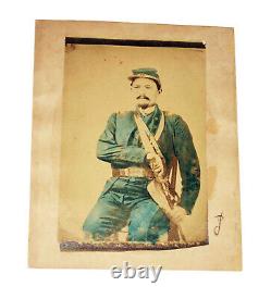 5 5/8 x 8 1/2 CIVIL WAR Handcolored ALBUMEN of Civil War UNION SOLDIER withSWORD