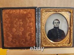 6th Plate Ambotype Unidentified Union Civil War soldier in frock coat full case