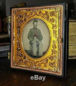 6th Plate Civil War Ambrotype Confederate Soldier Star Button Tinted Shirt