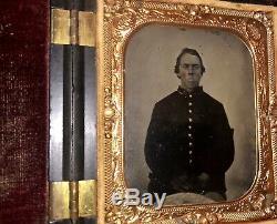 6th Plate Tintype Photo Early Civil War Soldier In Union Farm Boy Case 1860s