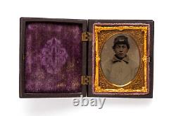 6th Plate Tintype of Confederate Civil War Soldier Hand Colored Highlights