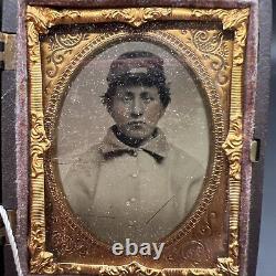 6th Plate Tintype of Confederate Civil War Soldier Hand Colored Highlights