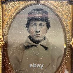 6th Plate Tintype of Confederate Civil War Soldier Hand Colored Highlights