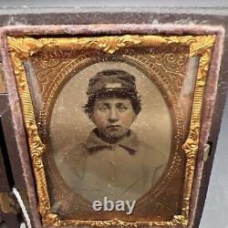 6th Plate Tintype of Confederate Civil War Soldier Hand Colored Highlights