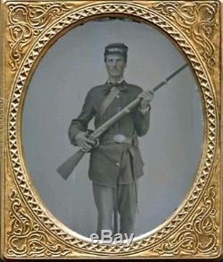 6th plate ambrotype armed civil war soldier identified taken in photo wagon