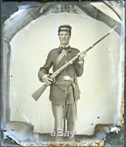 6th plate ambrotype armed civil war soldier identified taken in photo wagon