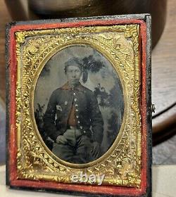 73rd NY Infantry Civil War Zouave Soldier Tinted 1/6 Tintype Photo 1860s