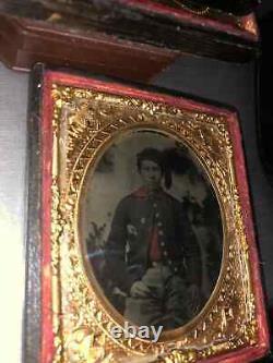 73rd NY Infantry Civil War Zouave Soldier Tinted 1/6 Tintype Photo 1860s