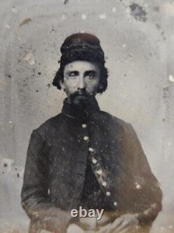 9th plate Tintype of a Federal soldier wearing a forage cap 2.25 inch by 2.75