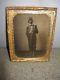 ANTIQUE CIVIL WAR 1/2 PLATE AMBROTYPE ARMED SOLDIER WithKNAPSACK ZOUAVE