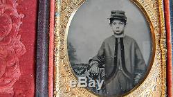ANTIQUE CIVIL WAR ERA AMBROTYPE PHOTOGRAPH of YOUNG BOY in SOLDIERS UNIFORM