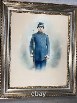 ANTIQUE FRAMED CIVIL WAR SOLDIER IN PASTEL With WEAPON NO ID 21x25