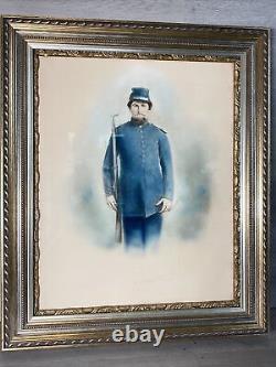 ANTIQUE FRAMED CIVIL WAR SOLDIER IN PASTEL With WEAPON NO ID 21x25