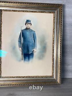 ANTIQUE FRAMED CIVIL WAR SOLDIER IN PASTEL With WEAPON NO ID 21x25