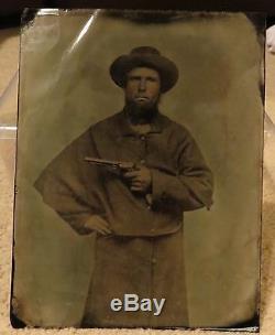 ANTIQUE FULL PLATE TINTYPE PHOTO ARMED CIVIL WAR CONFEDERATE SOUTHERN SOLDIER