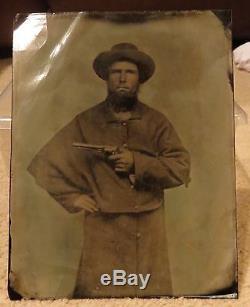 ANTIQUE FULL PLATE TINTYPE PHOTO ARMED CIVIL WAR CONFEDERATE SOUTHERN SOLDIER