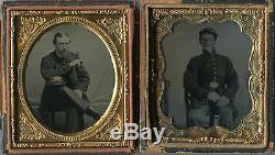 Ambrotype and Tintype of civil war soldiers in half cases. Great condition
