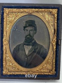 Antique 1860's Civil War Soldier Ambrotype Photo Housed In Thermoplastic Case