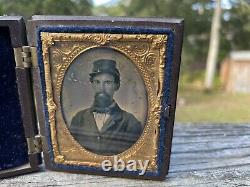 Antique 1860's Civil War Soldier Ambrotype Photo Housed In Thermoplastic Case