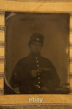 Antique 1860's Civil War Union Soldier Revolver Gun 1/9 Plate Tintype Photograph