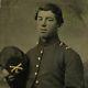 Antique 1860's Tintype Photo, Civil War Soldier Artillery, Tinted Gold Details