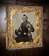 Antique 1860s Ambrotype Photo Of Armed Civil War Soldier Holding Painted Sword