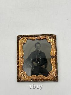 Antique 1860s Original CIVIL War Handsome Soldier Tin Type Photo In Frame