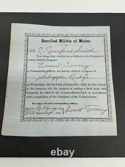 Antique 1862 Civil War soldier draft notice paper from Militia of Maine Union