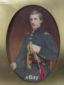 Antique 19th c ORIG Civil War Soldier Portrait Watercolor Painting K&O Frame yqz