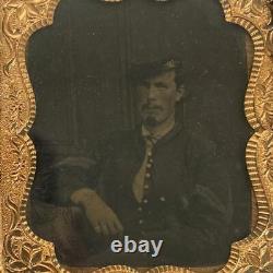 Antique 19thC Civil War NH Infantry Union Soldier 6th Plate Tintype Photo + Case