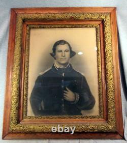 Antique 25 X 30 CIVIL War Era Unnamed Soldier Portrait Unknown Artist Wo (87223)