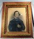 Antique 25 X 30 CIVIL War Era Unnamed Soldier Portrait Unknown Artist Wo (87223)