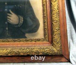 Antique 25 X 30 CIVIL War Era Unnamed Soldier Portrait Unknown Artist Wo (87223)