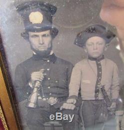 Antique 6 Daguerreotype Civil War Era Fireman Officer Soldier with 2 Sons in Case