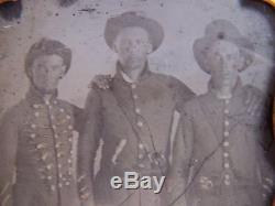 Antique 6 Daguerreotype of 3 Soldiers Civil War Era Officer Soldier