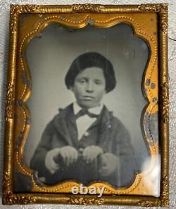Antique Ambrotype Photo Civil War Era Soldier Little Boy In Hook Case 3x 2.25