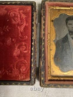 Antique Ambrotype Photo Civil War Era Soldier WithGoatee 1860 In Case 3x 2.25