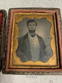 Antique Ambrotype Photo Civil War Era Soldier WithGoatee 1860 In Case 3x 2.25
