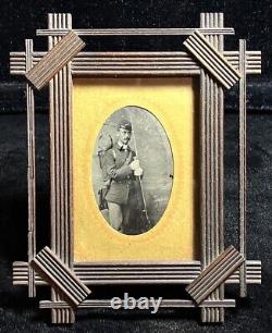 Antique American Civil/Indian War Era Tin Type Soldier With Antique Frame Signed